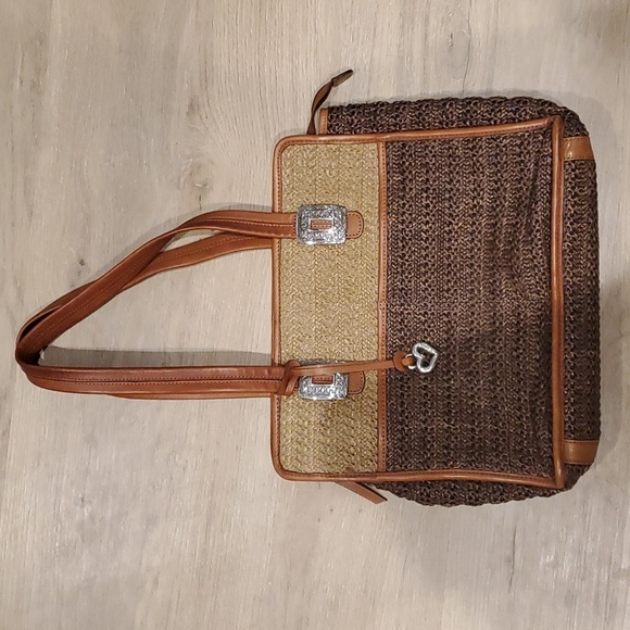 Brighton brown/tan tote statchel woven raffia straw handbag - Picture 1 of 9